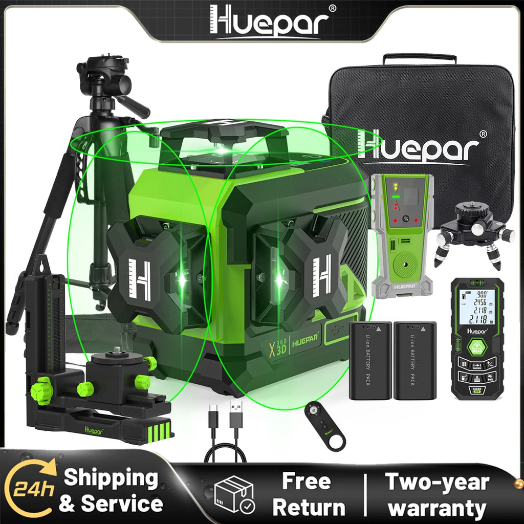 Huepar 3D Cross Line Laser Level – 360° Precision Made Easy