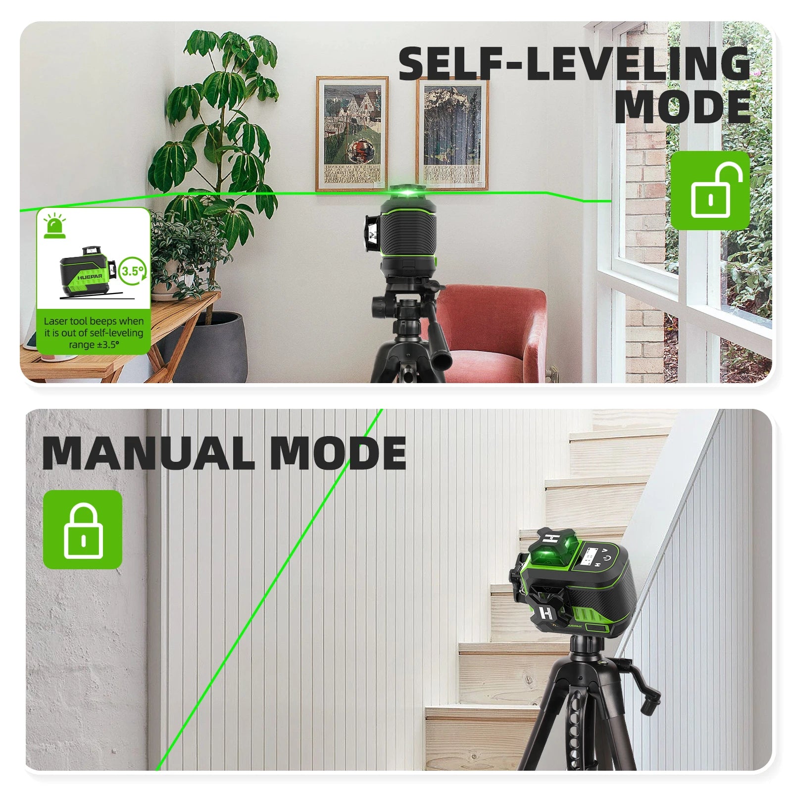 Huepar 3D Cross Line Laser Level – 360° Precision Made Easy